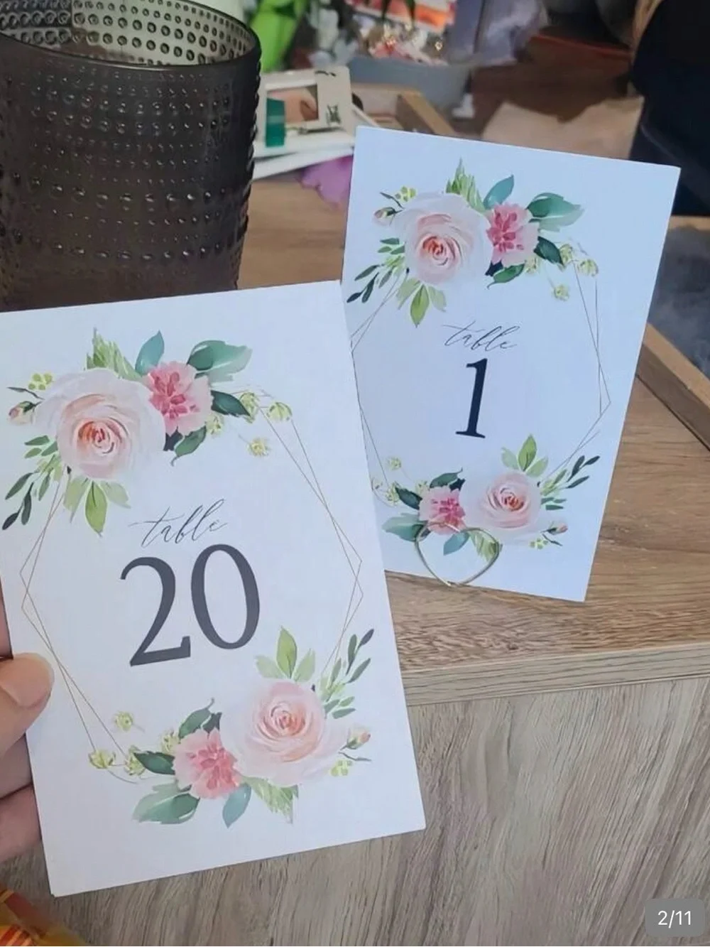 Floral Table Number Card - Pink Rose Design